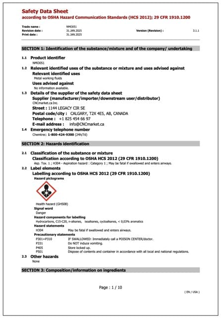 NHO051 Safety Data Sheet EN