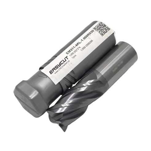 1 inch Carbide End Mill, 0.030 Corner Radius (1/32), 4 Flutes, Standard length, For P, M, K materials, AlCrN coated, LOC 2.000