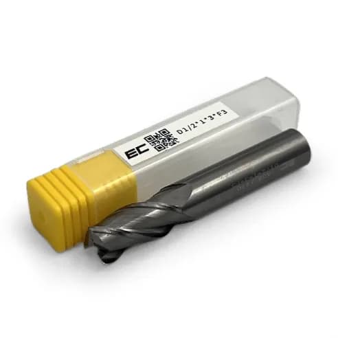 1/2 Carbide end mill, 3 flute, uncoated, 0.5 shank x 1.0 LOC, helix angle 38