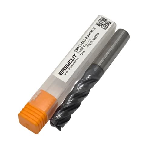 1/2 Carbide End Mill, 0.015 Corner Radius (1/64), 4 Flutes, Long, For P, M, K materials, AlCrN coated, LOC 2.000
