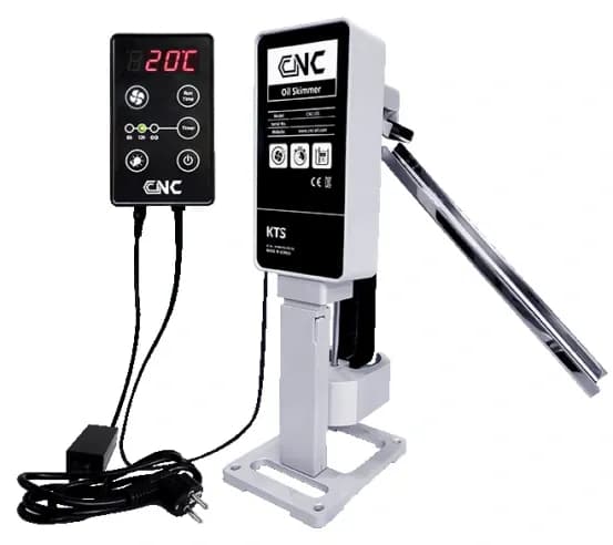 Belt type Oil Skimmer with impeller, adjustable independent stand and remote for CNC machines with tank coolant level 90-210mm