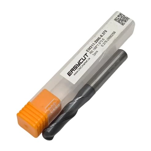 3/8  Carbide End Mill, 2 Flutes, Ball Nose, Long, For P, M, K materials, AlCrN coated, LOC 1.500