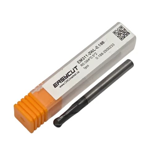 3/16  Carbide End Mill, 2 Flutes, Ball Nose, Standard length, For P, M, K materials, AlCrN coated, LOC 0.500