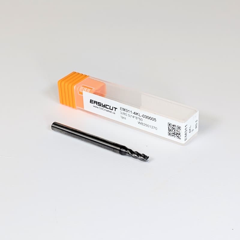 3mm Carbide End Mill, 4 Flutes, Bull Nose - R0.5mm, 8mm LOC, AlCrN Coated