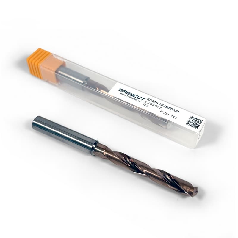 6.8mm Carbide Drill, 2 flutes, 5xD, Through Tool Coolant - 140°, 43mm LOC, Coated