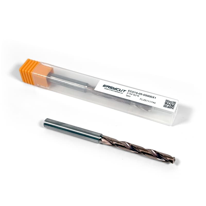 5mm Carbide Drill, 2 flutes, 5xD, Through Tool Coolant - 140°, 35mm LOC, Coated