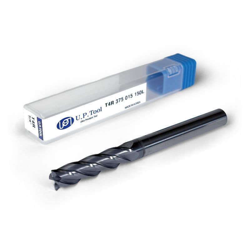3/8" Carbide End Mill, 4 flutes, Bull Nose - R0.015", 1.5" LOC, AlCrN Coated, Extended Neck