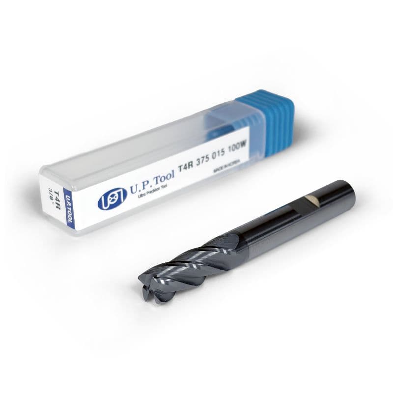 3/8" Carbide End Mill, 4 flutes, Bull Nose - R0.015", 1.0" LOC, AlCrN Coated, Weldon Shank