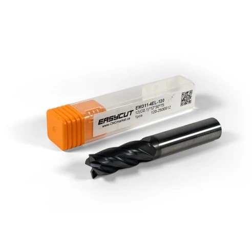 12 mm Carbide End Mill, 4 Flutes, 0.1 mm Corner Chamfer, Standard length, For P, M, K materials, AlCrN coated, LOC 30 mm