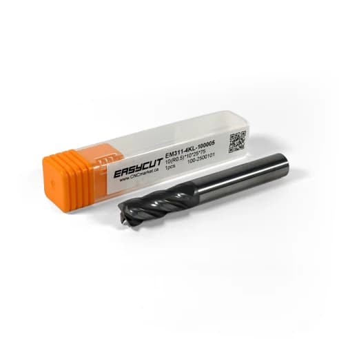 10 mm Carbide End Mill, 0.5 mm Corner Radius, 4 Flutes, Standard length, For P, M, K materials, AlCrN coated, LOC 25 mm