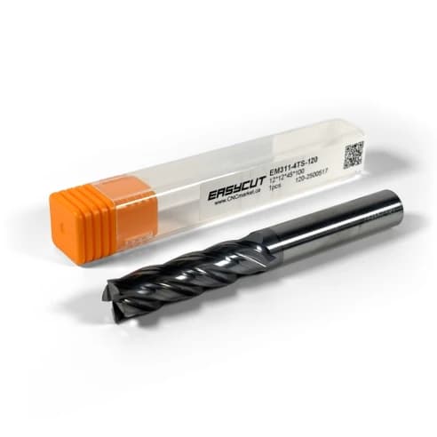 12 mm Carbide End Mill, 4 Flutes, Flat, Long, For P, M, K materials, AlCrN coated, LOC 45 mm