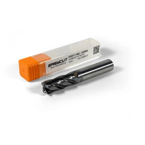 12 mm Carbide End Mill, 0.5 mm Corner Radius, 4 Flutes, Standard length, For P, M, K materials, AlCrN coated, LOC 30 mm