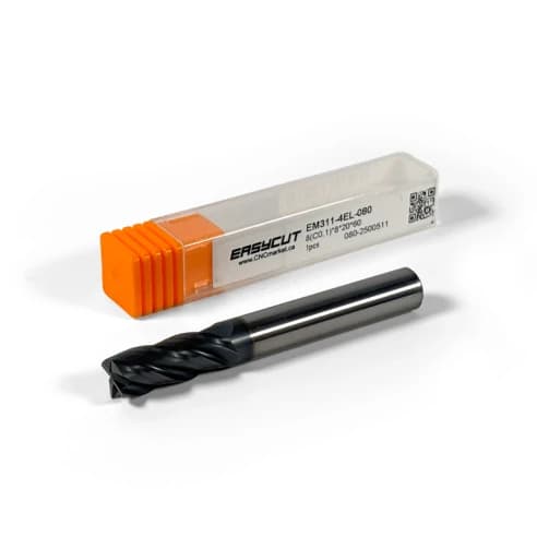 8 mm Carbide End Mill, 4 Flutes, 0.1 mm Corner Chamfer, Standard length, For P, M, K materials, AlCrN coated, LOC 20 mm