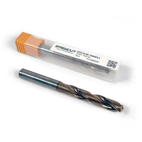 10mm Carbide Drill, 2 flutes, 5xD, Through Tool Coolant - 140°, 49mm LOC, Coated