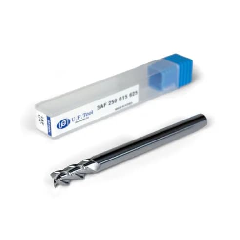 1/4" Carbide End Mill, 3 flutes, Bull Nose - R0.015", 0.625" LOC, Uncoated