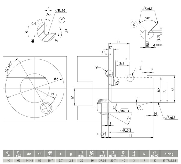 VDI40 Connection dimensions in mm