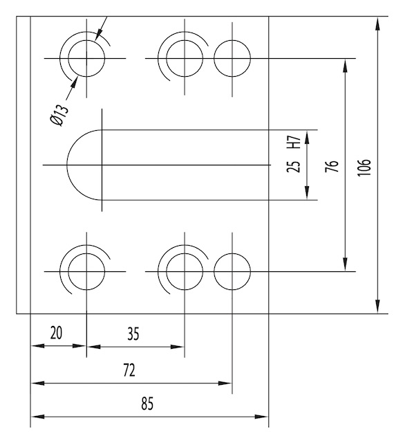 BOT 35x76 Connection dimensions in mm