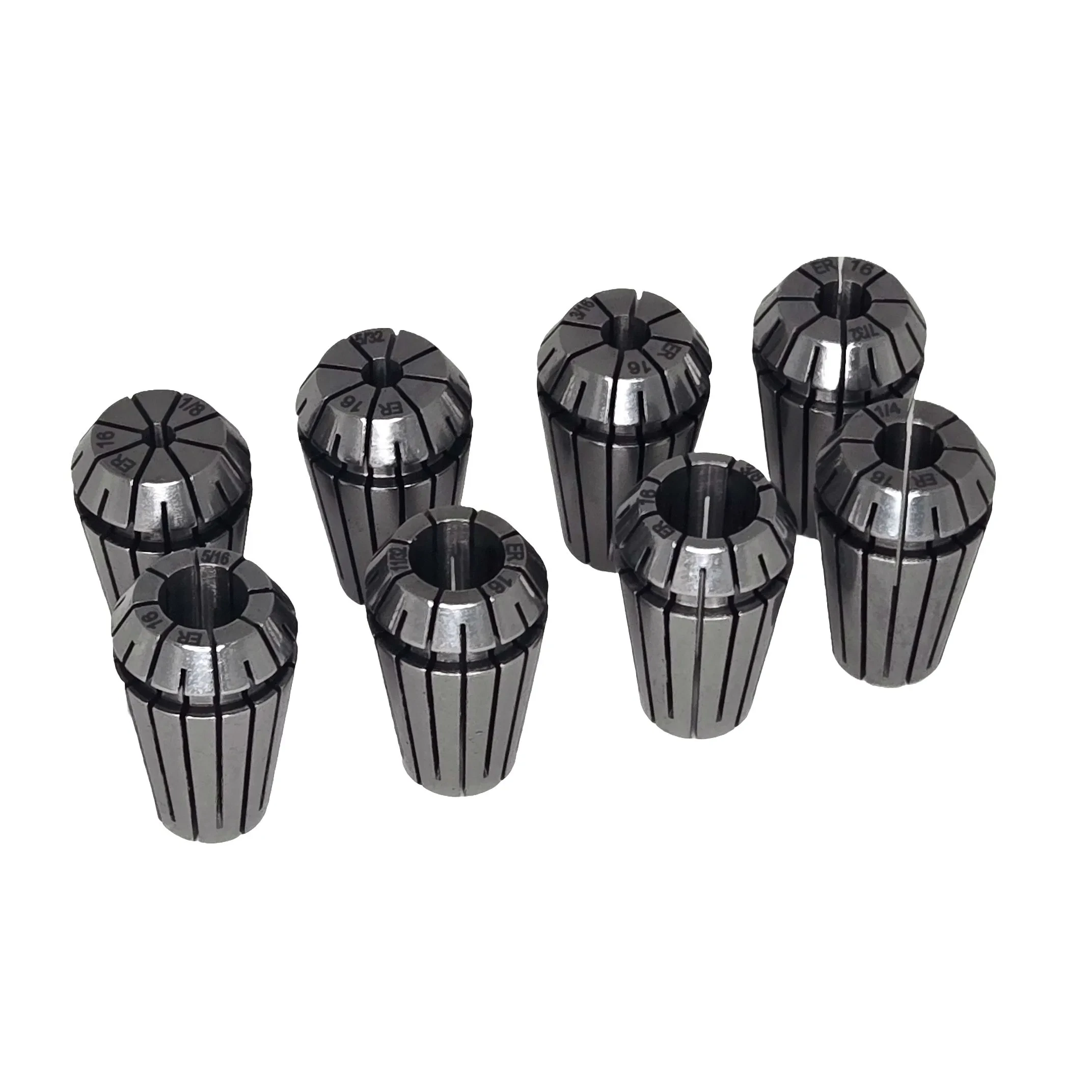 ER16 inch collet kit, clamping capacity ø1/8" - 3/8", 8 pcs, TIR0.01mm