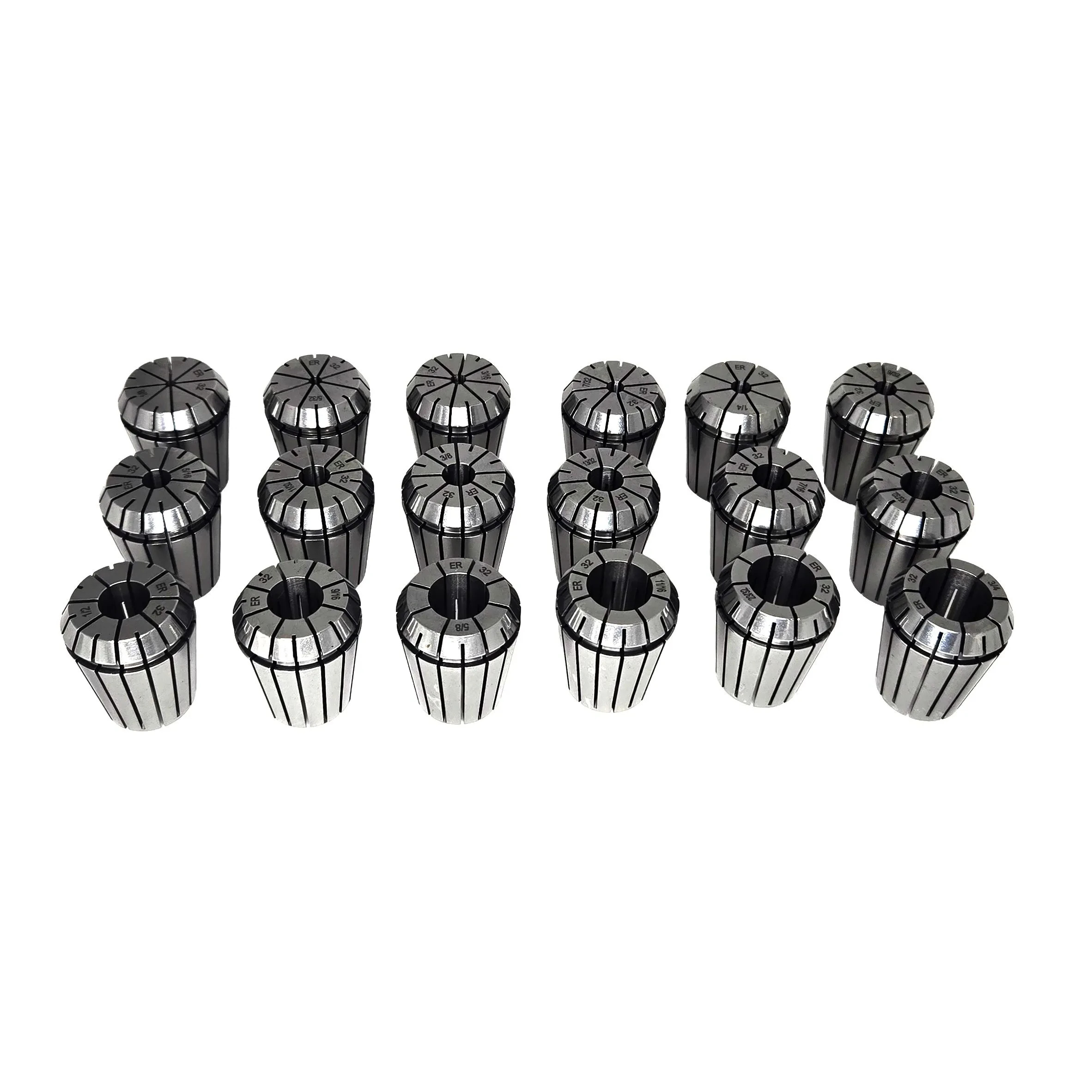 ER32 inch collet kit, clamping capacity ø1/8" - 3/4", 18 pcs, TIR0.01mm