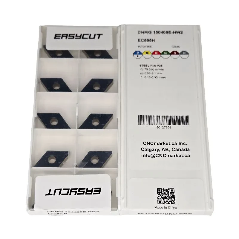 DNMG 150408E-HW2 EC565H, ANSI: DNMG 432, 55° Rhombic Negative Turning Insert, RE 0.8mm (0.03"), Carbide (CVD) for finish turning of P Materials in general (medium Interrupted) conditions