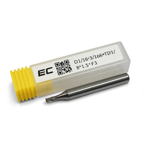 1/16" carbide end mill, 3 flute, uncoated, 1/8 shank x 3/16 LOC, Helix angle 38