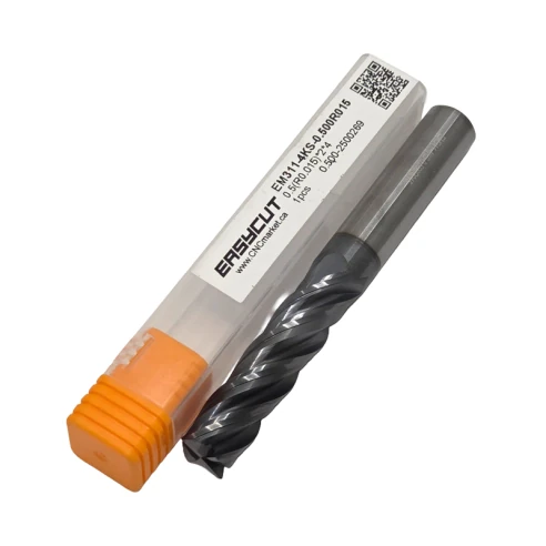 1/2 Carbide End Mill, 0.015 Corner Radius (1/64), 4 Flutes, Long, For P, M, K materials, AlCrN coated, LOC 2.000