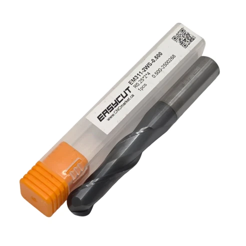 1/2 Carbide End Mill, 2 Flutes, Ball Nose, Long, For P, M, K materials, AlCrN coated, LOC 2.000