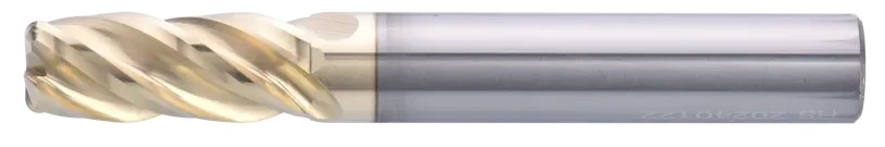 4 mm Carbide End Mill, 0.2 mm Corner Radius, 4 Flutes, Standard length, For P, M, S materials, AlTiN/Zr coating, LOC 12 mm