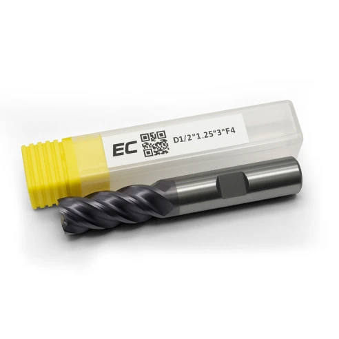 1/2" Carbide end mill, 4 flute, TiAlN, 1/2 shank x 1-1/4 LOC, helix angle 38, 0.02 chamfer