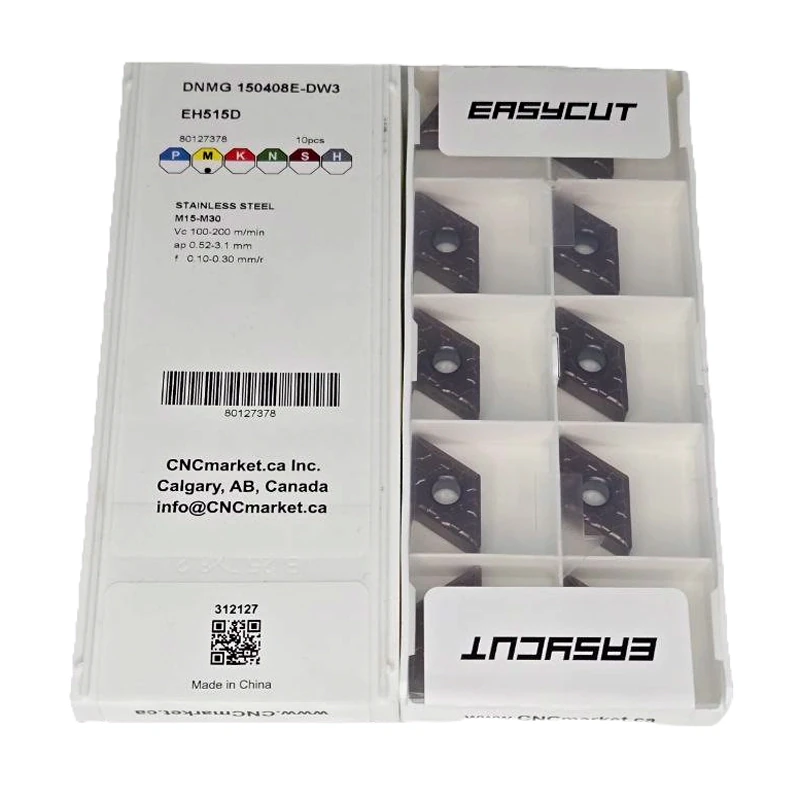 DNMG 150408E-DW3 EH515D, ANSI: DNMG 432, 55° Rhombic Negative Turning Insert, RE 0.8mm (0.03"), Carbide (PVD) for finish turning of M Materials in general (medium Interrupted) conditions