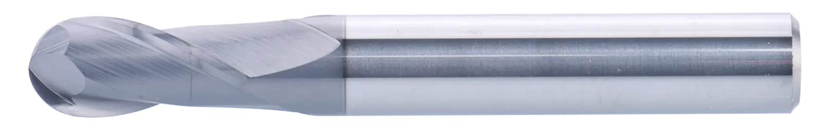 18 mm Carbide End Mill, 2 Flutes, Ball Nose, Standard length, For P, M, K materials, AlCrN coated, Helix angle 30 degree, LOC 34 mm