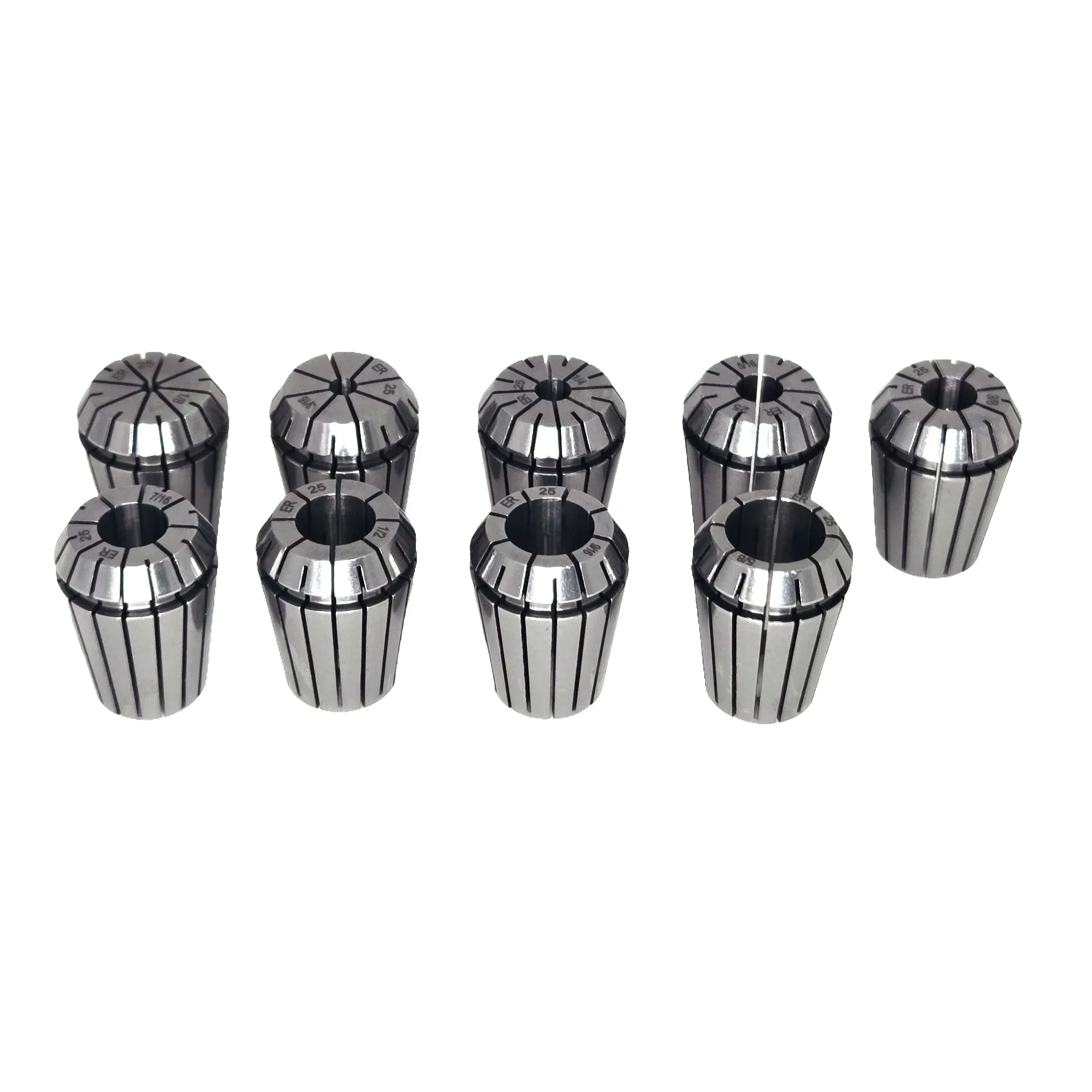 ER25 inch collet kit, clamping capacity ø1/8" - 5/8", 9 pcs, TIR0.01mm